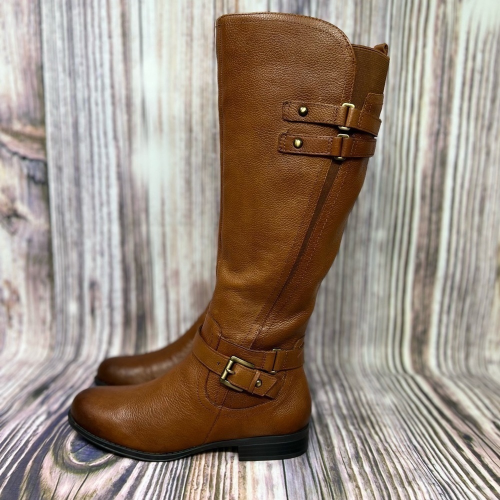 Naturalizer Cinnamon Jackie Leather Buckle Tall Riding Boots NIB Size 7.5 Wide